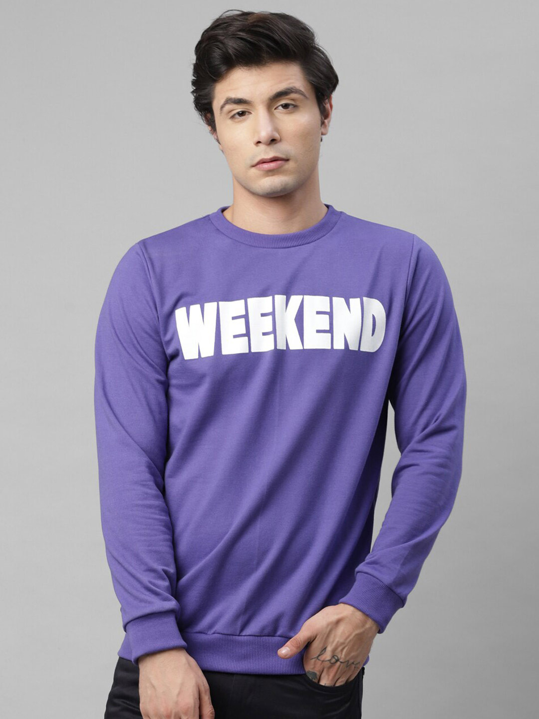

Rigo Men Printed Fleece Casual Pullover Sweatshirt, Purple