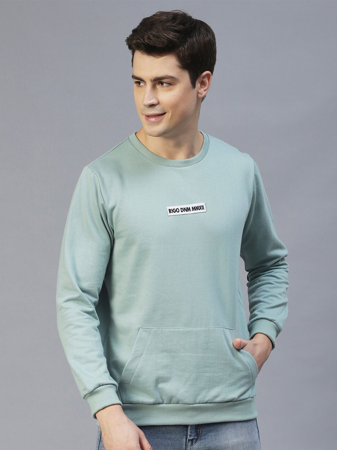 

Rigo Men Printed Fleece Pullover Casual Sweatshirt, Green