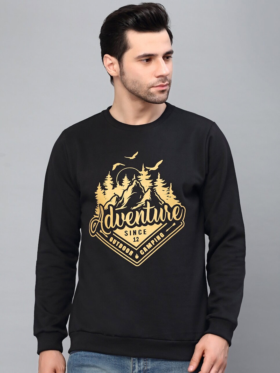 

Rigo Men Printed Fleece Casual Pullover Sweatshirt, Black