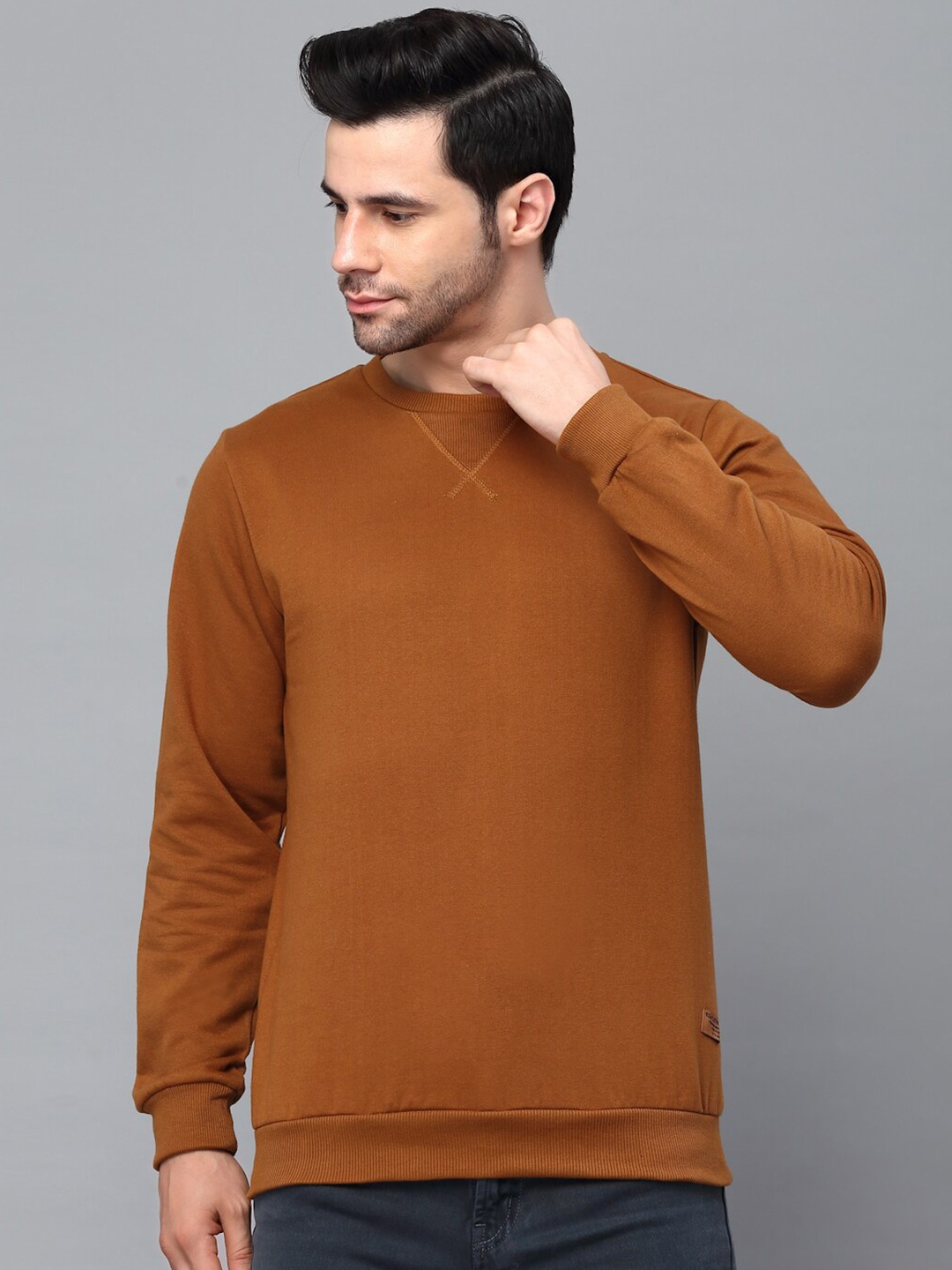 

Rigo Solid Casual Pullover Sweatshirt, Brown