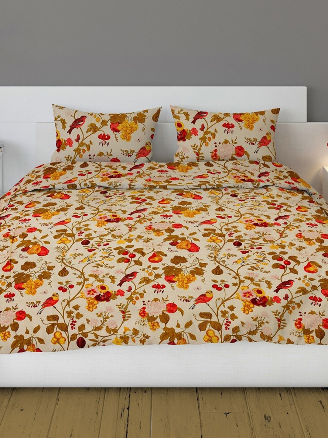

RRC Brown & Green Floral Cotton 180 TC King Bedsheet With 2 Pillow Covers