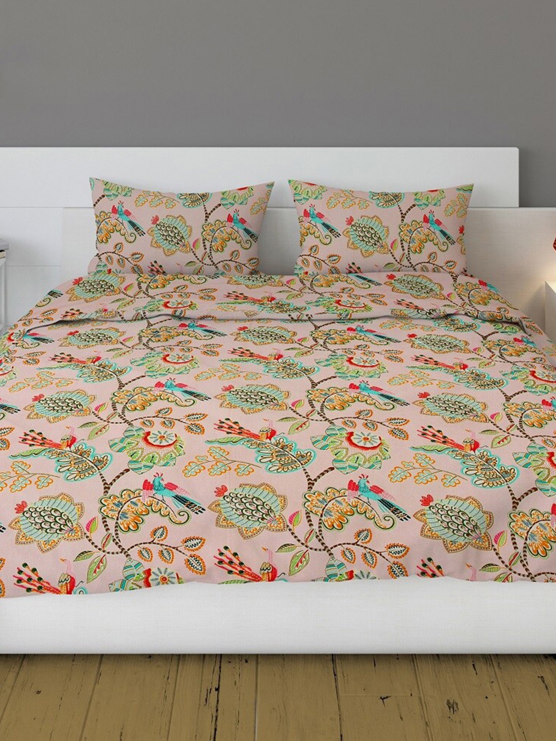 

RRC Pink & Yellow Floral Cotton 180 TC King Bedsheet With 2 Pillow Covers