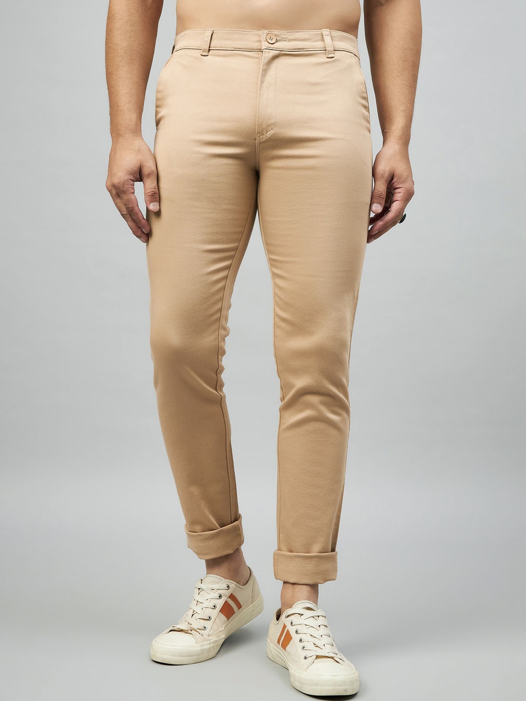 

STUDIO NEXX Men Tailored Mid Rise Slim Fit Trousers, Khaki