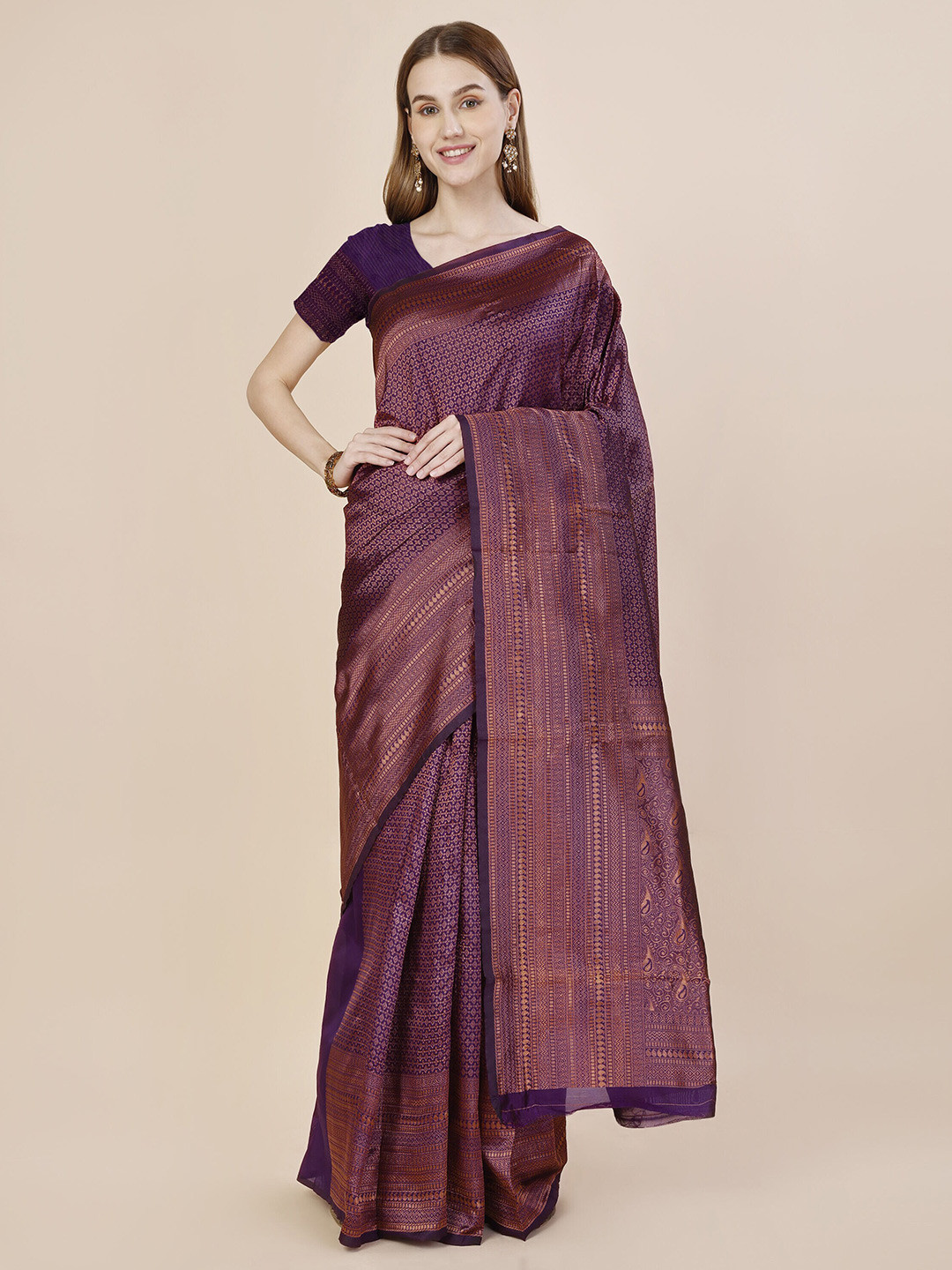 

MAGMINA Woven Design Zari Banarasi Saree, Purple