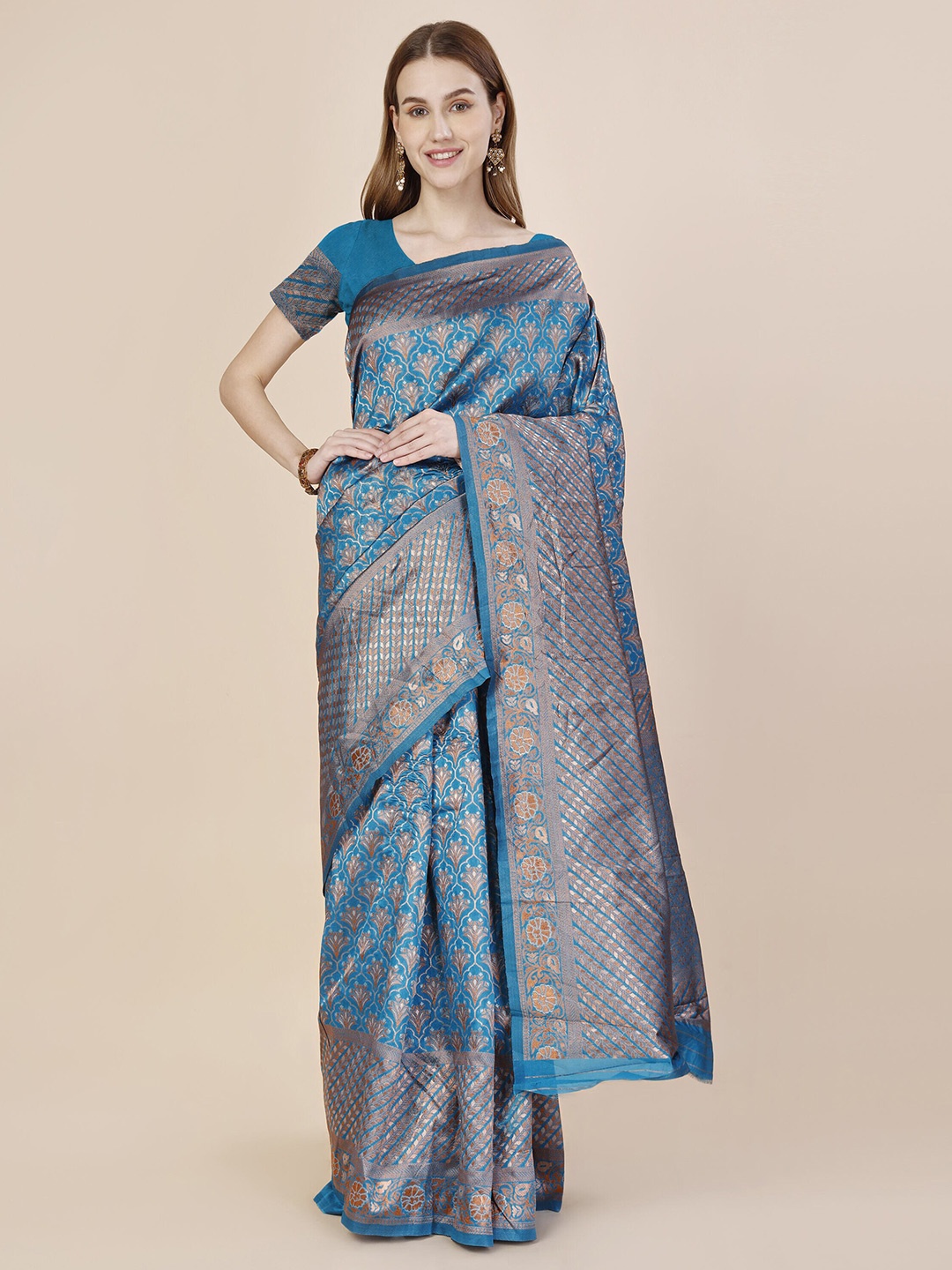 

MAGMINA Ethnic Motifs Woven Design Zari Banarasi Saree, Blue