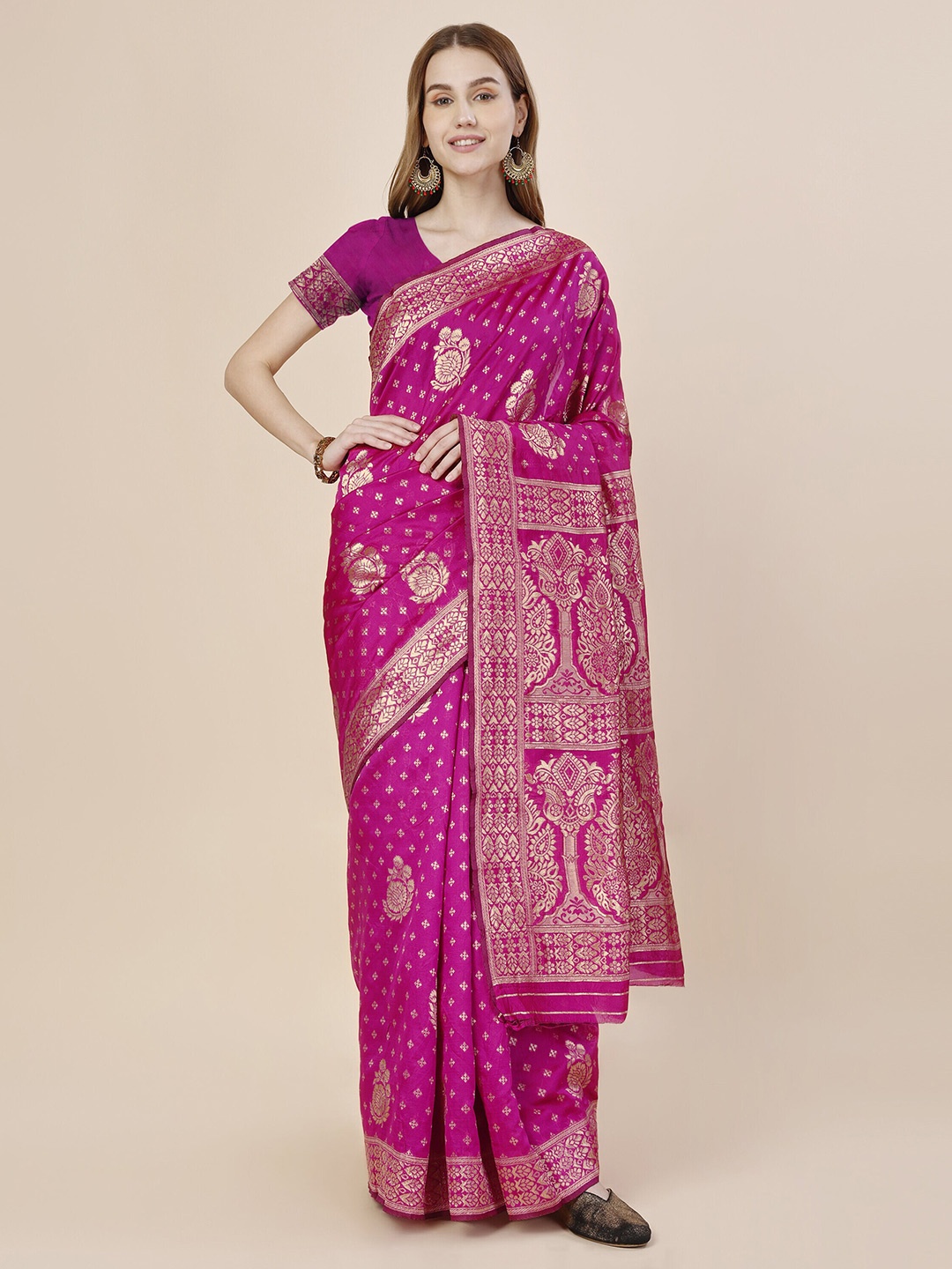 

MAGMINA Woven Design Zari Kanjeevaram Saree, Pink