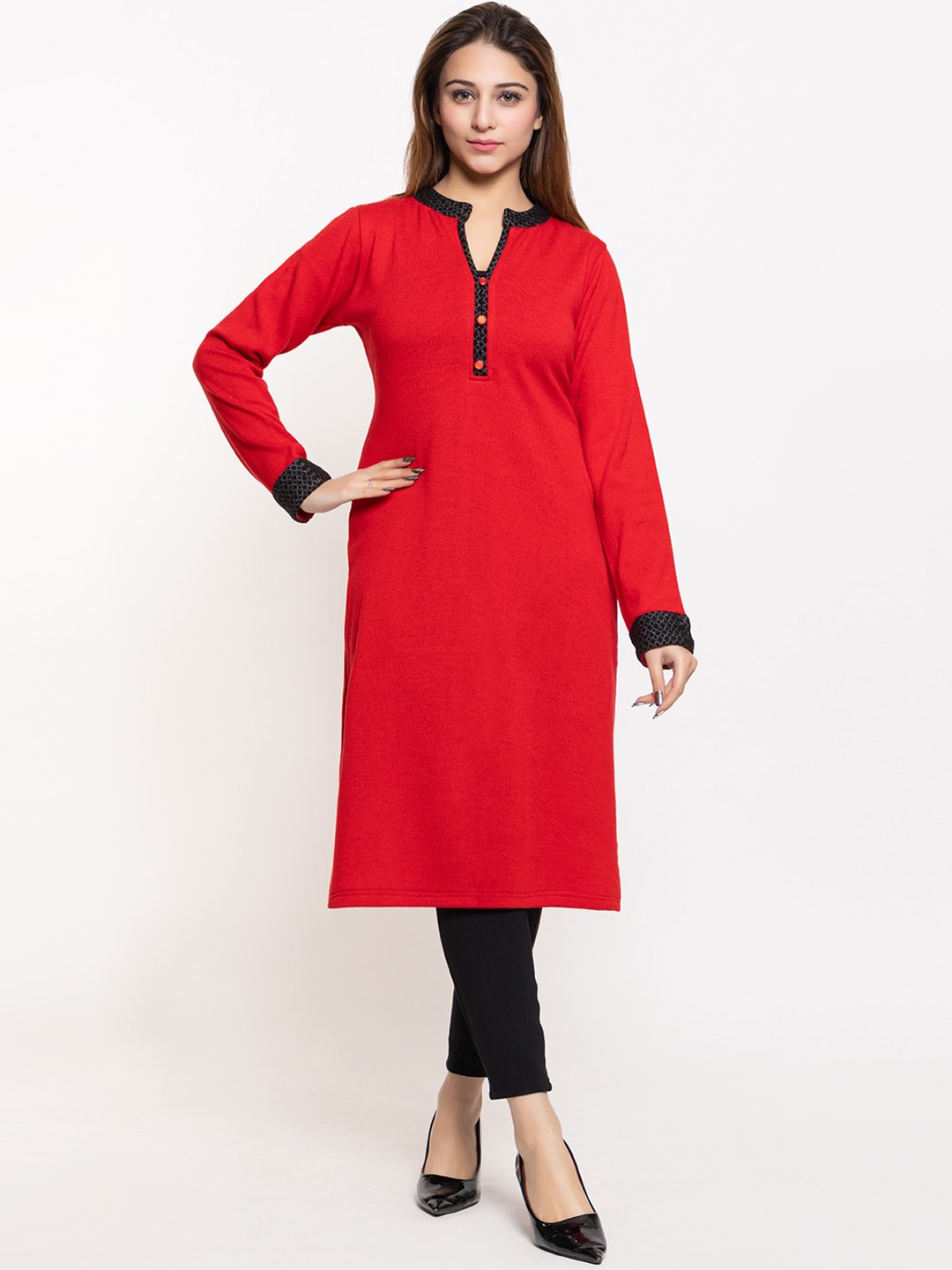 

KEIKO Mandarin Collar Straight Kurta, Red