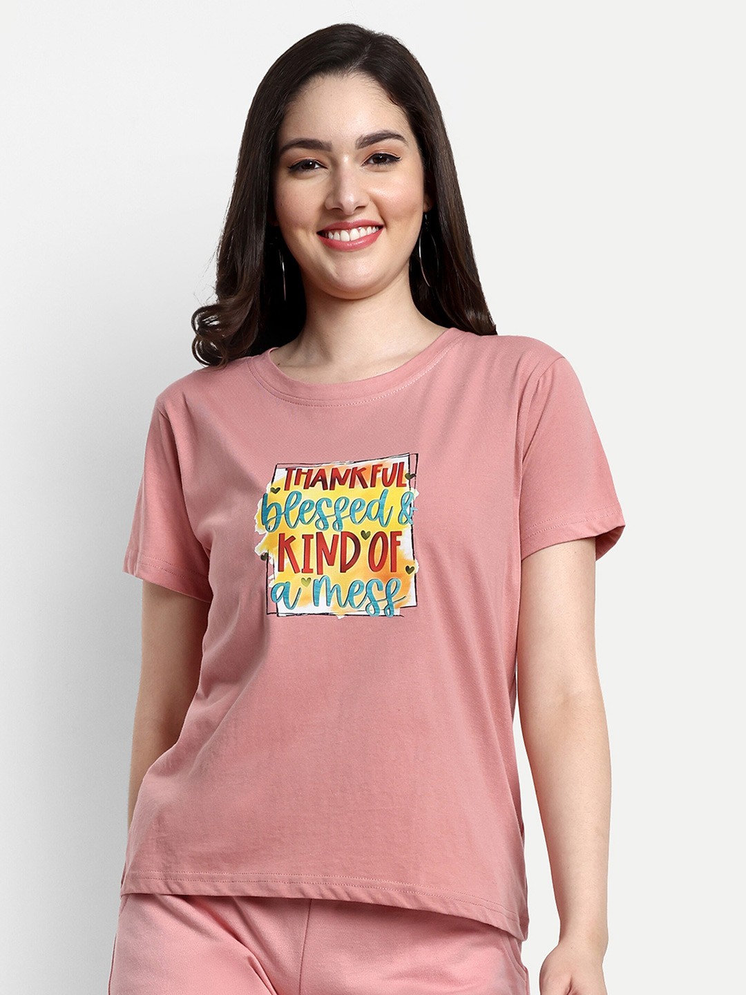 

VISO Typography Printed Cotton Crop T-Shirt, Pink