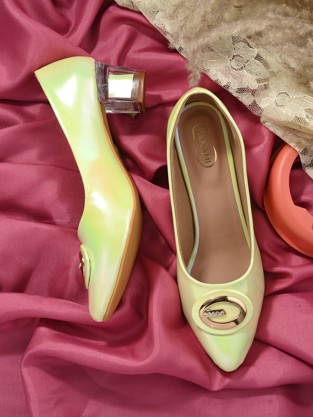 

PANAHI Embellished Block Pumps, Lime green