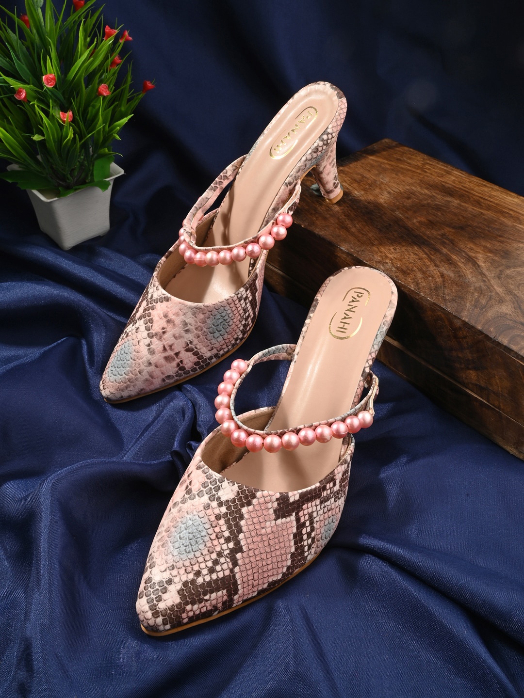 

PANAHI Animal Printed Block Mary Janes, Peach