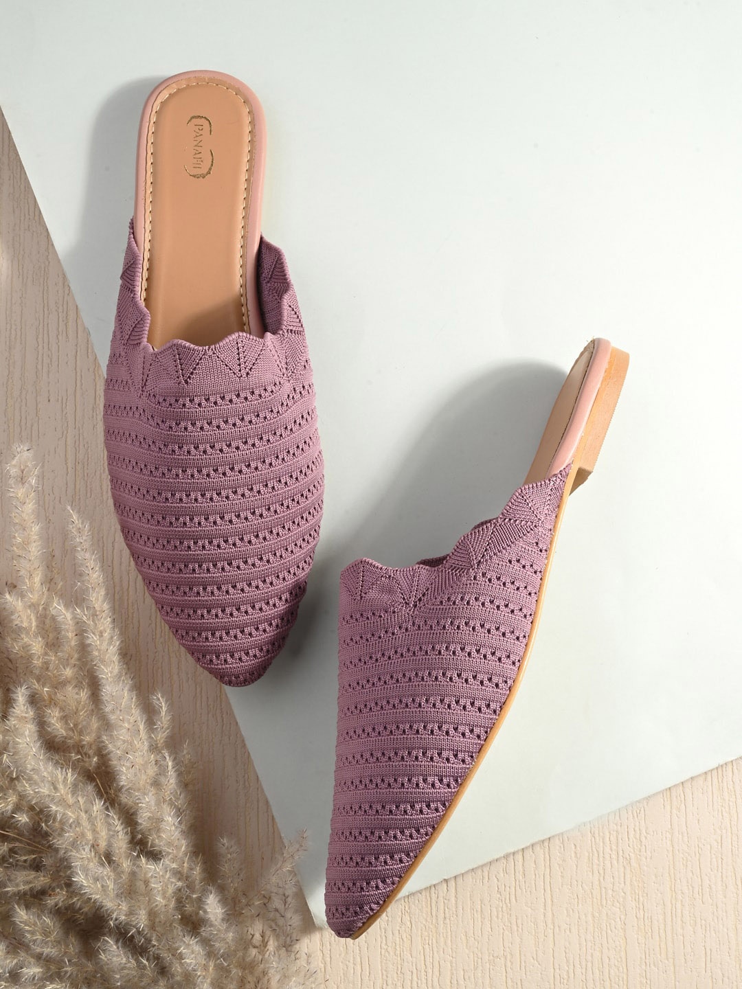 

PANAHI Textured Pointed Toe Mules, Purple