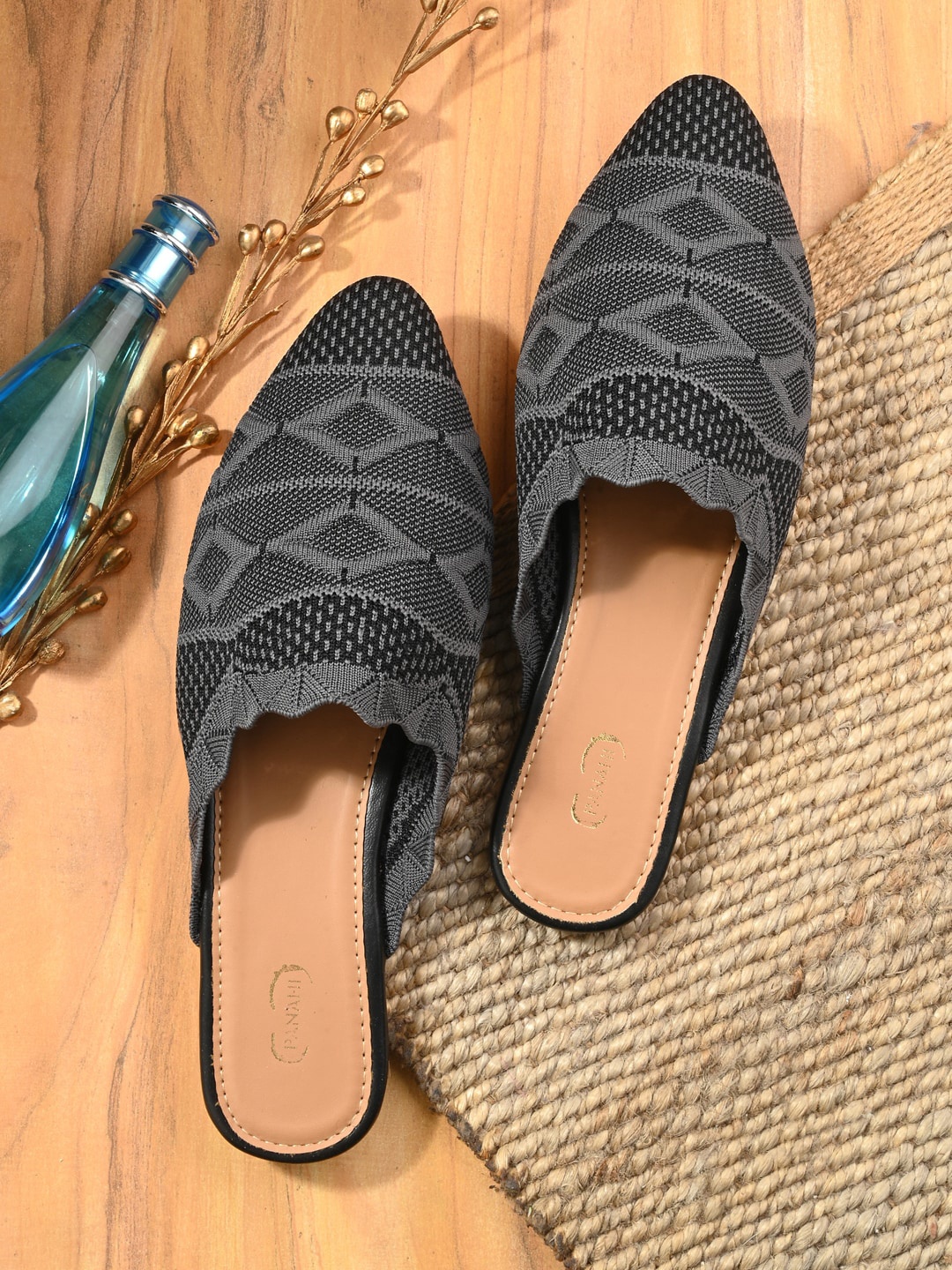 

PANAHI Woven Design Mules, Grey