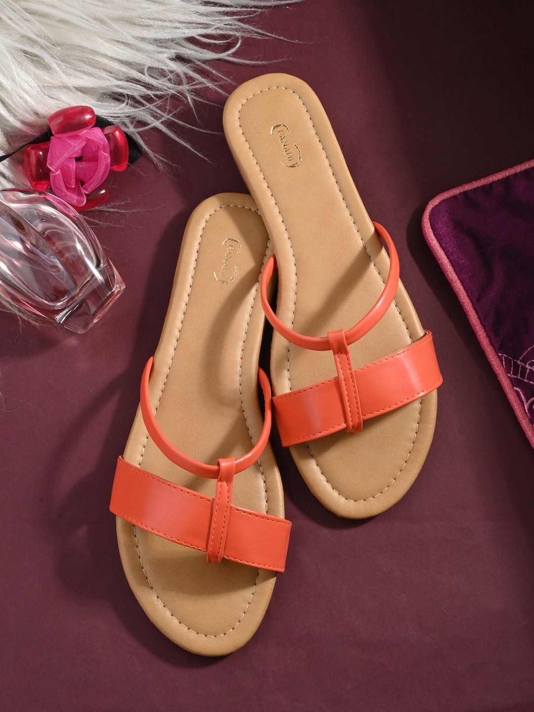 

PANAHI Open Toe Flats, Orange