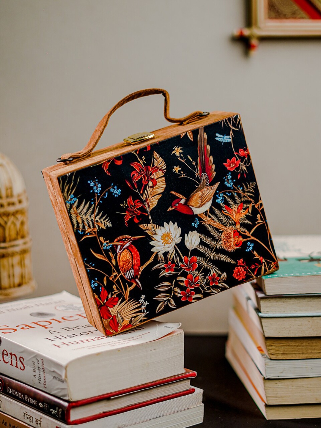 

Anouk Black & Blue Floral Printed Box Clutch