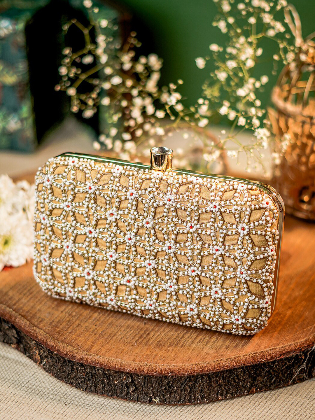

Anouk Gold-Toned Embroidered Box Clutch