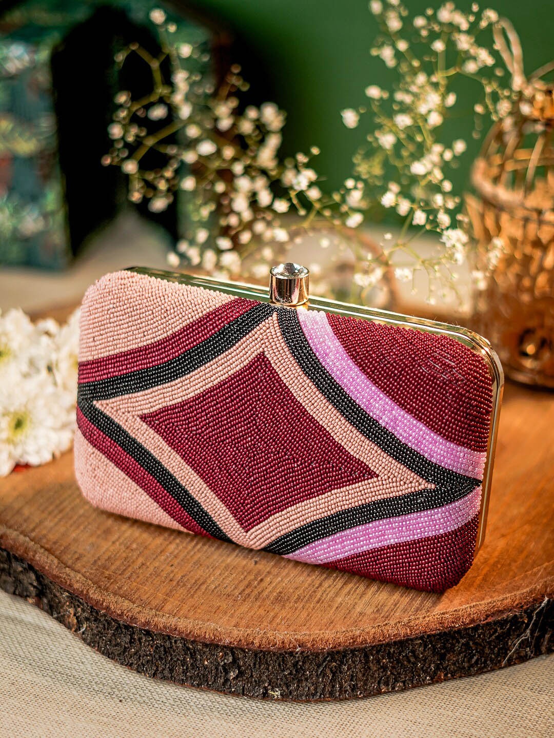 

Sangria Embellished Box Clutch, Magenta