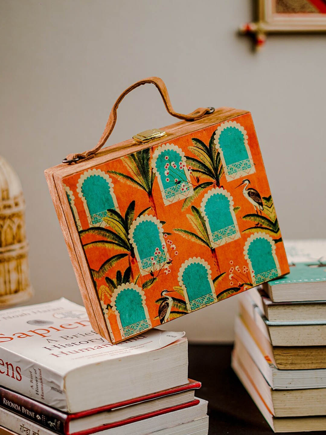 

Sangria Printed Box Clutch, Orange