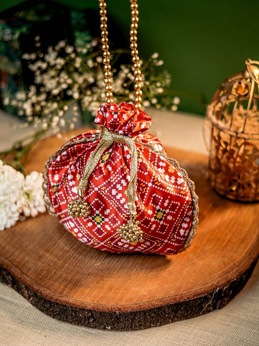

Sangria Printed Potli Clutch, Pink