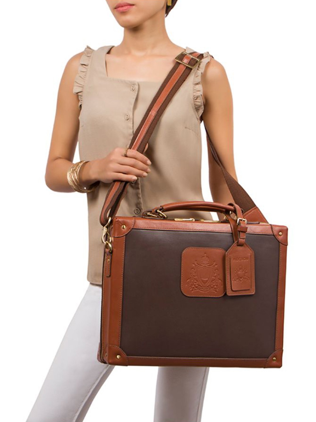 

Hidesign Textured Leather Structured Handheld Bag With Tasselled, Brown