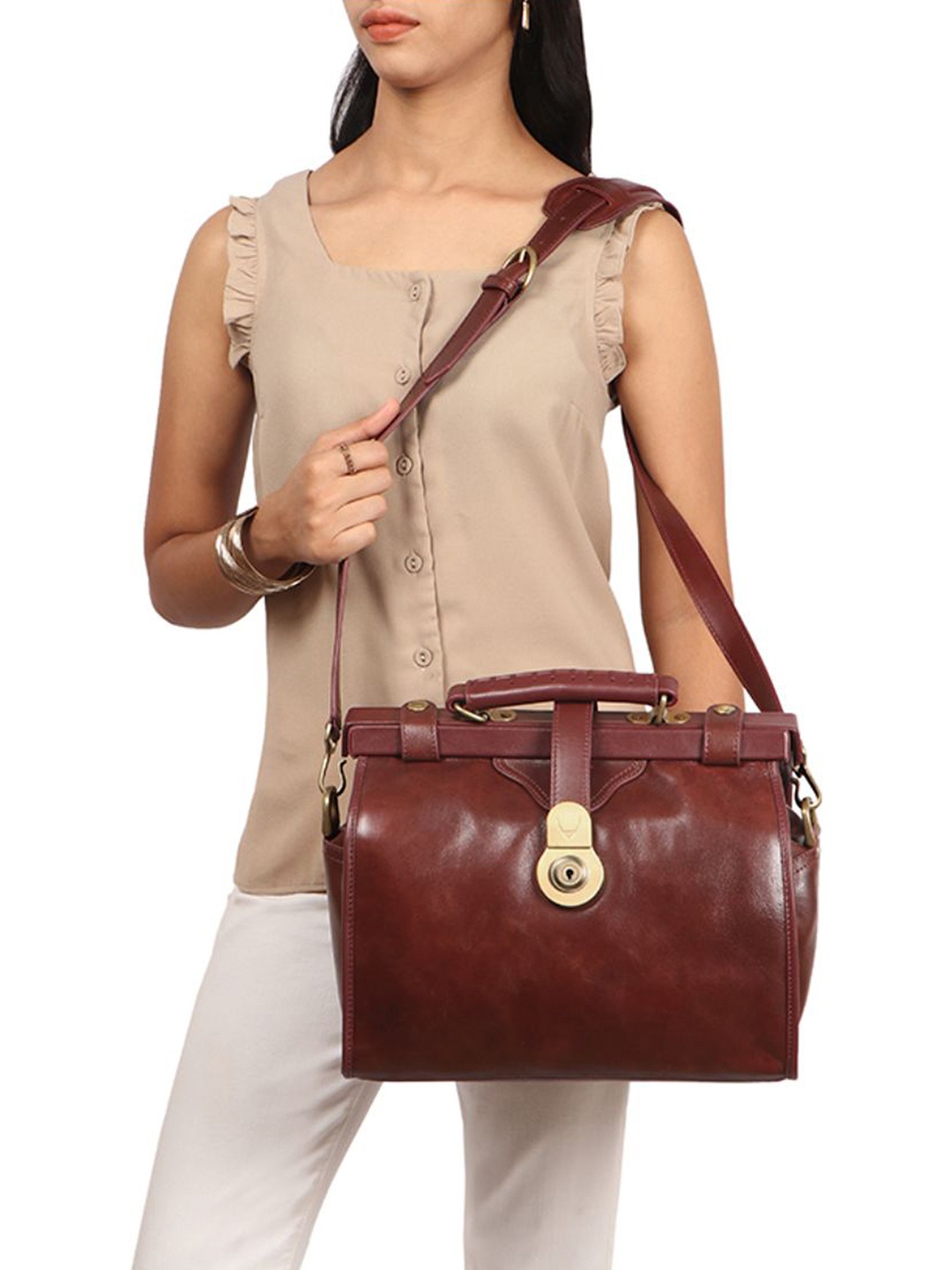 

Hidesign Leather Structured Handheld Bag, Brown