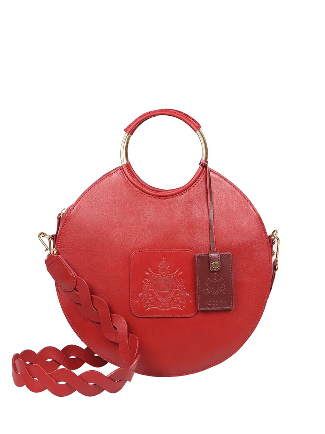 

Hidesign Red Embellished Leather Half Moon Handheld Bag