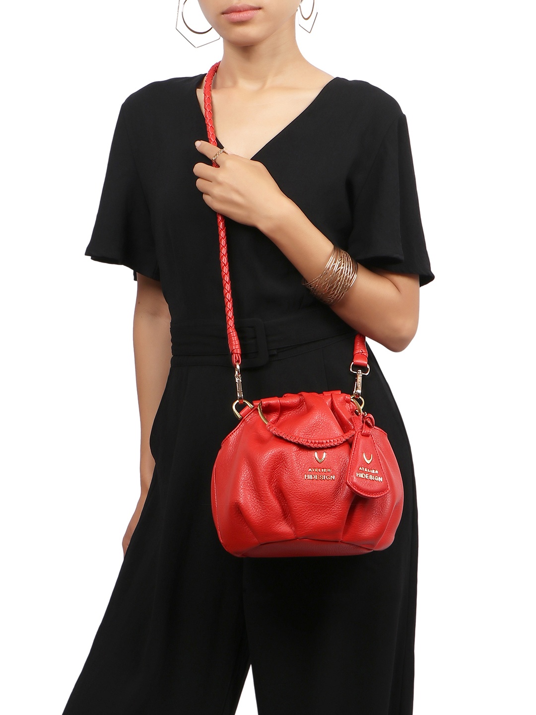 

Hidesign Structured Leather Hobo Bag, Red