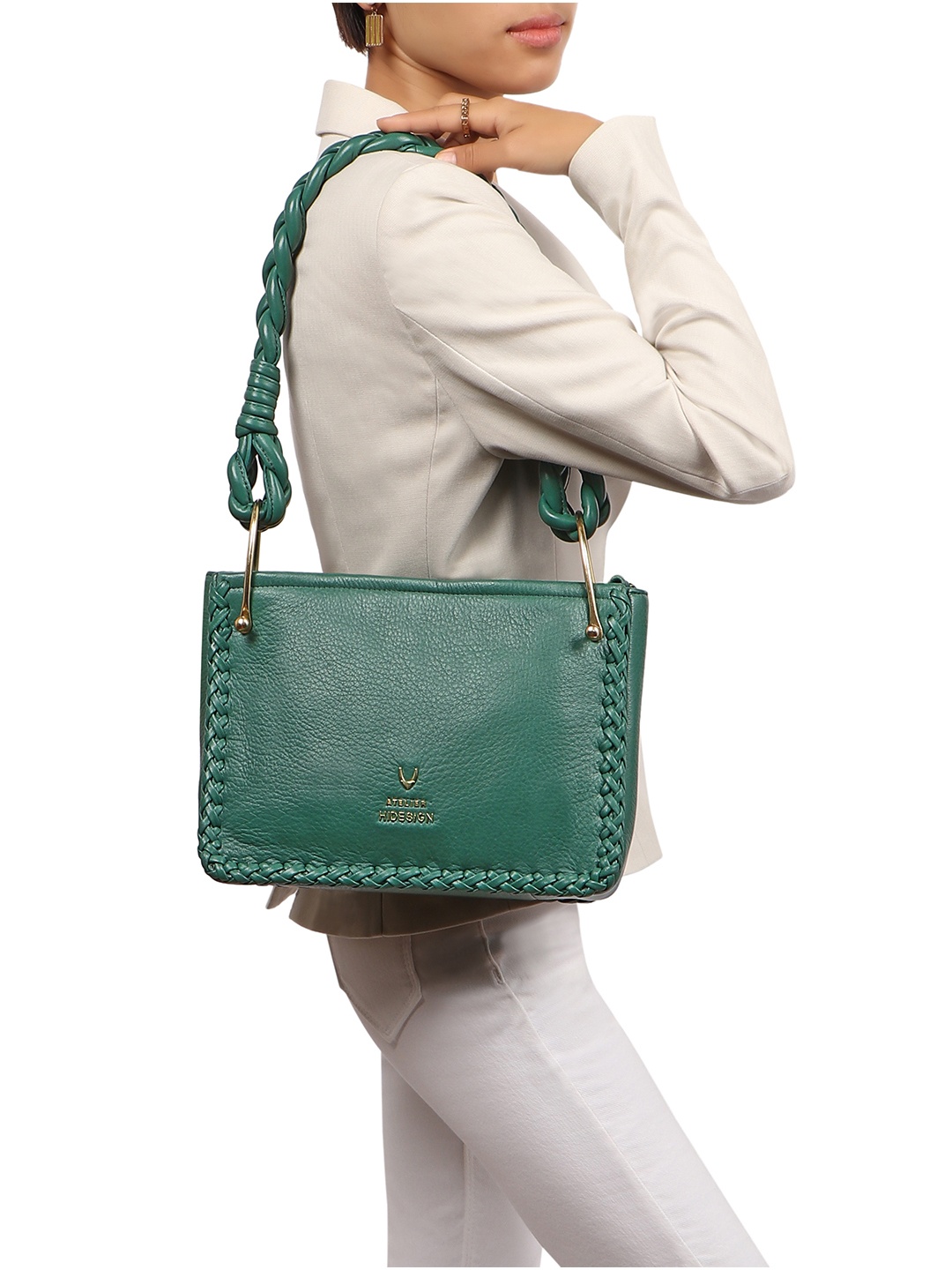 

Hidesign Textured Leather Structured Shoulder Bag, Green
