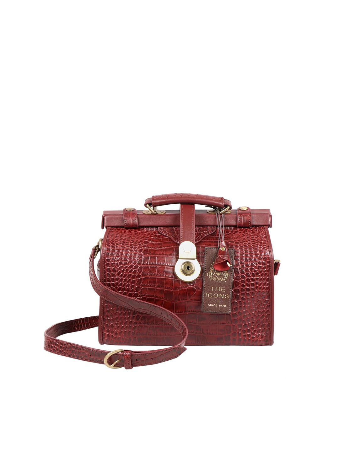 

Hidesign Textured Leather Structured Sling Bag With Tasselled, Red