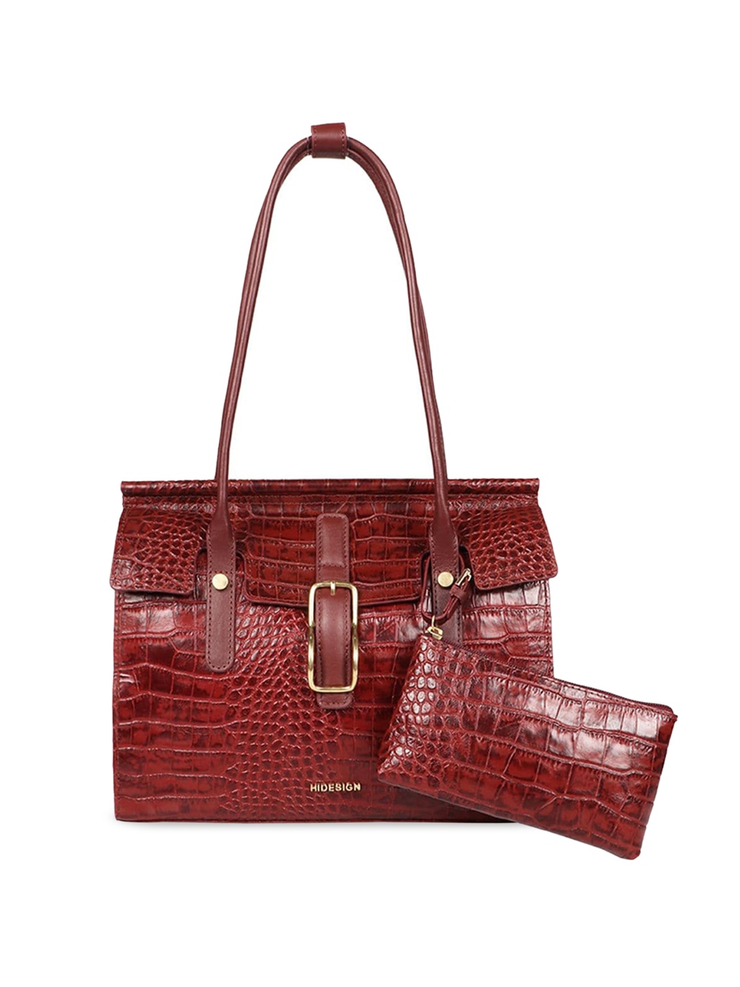 

Hidesign Textured Leather Structured Shoulder Bag With A Pouch, Red