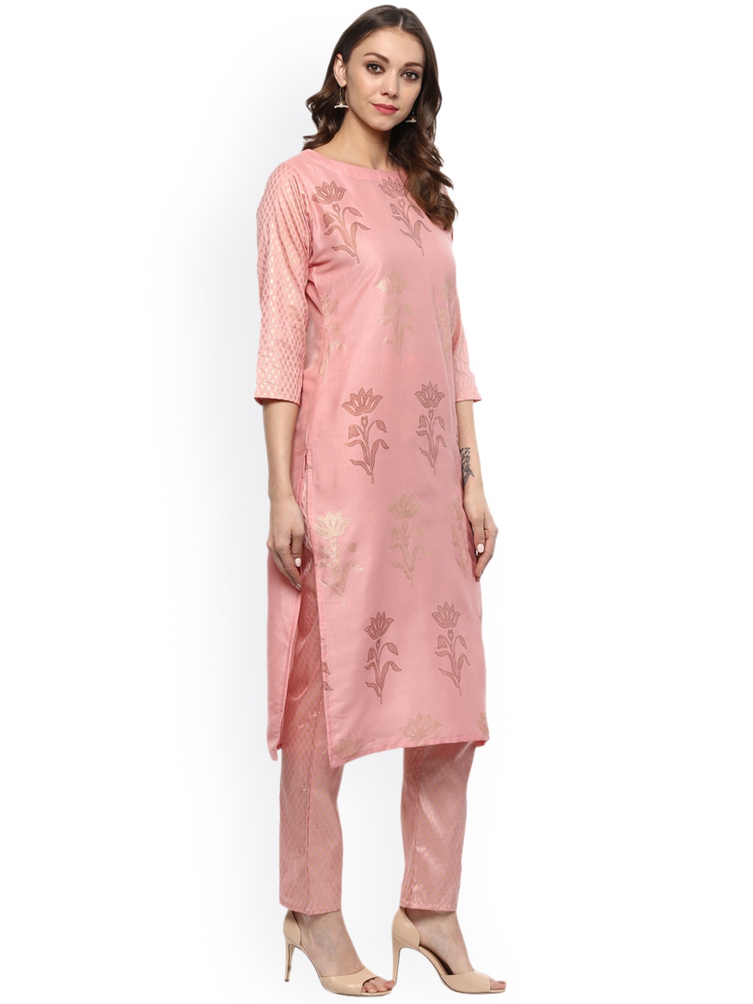 

ZIYAA Women Pink Printed Straight Kurta