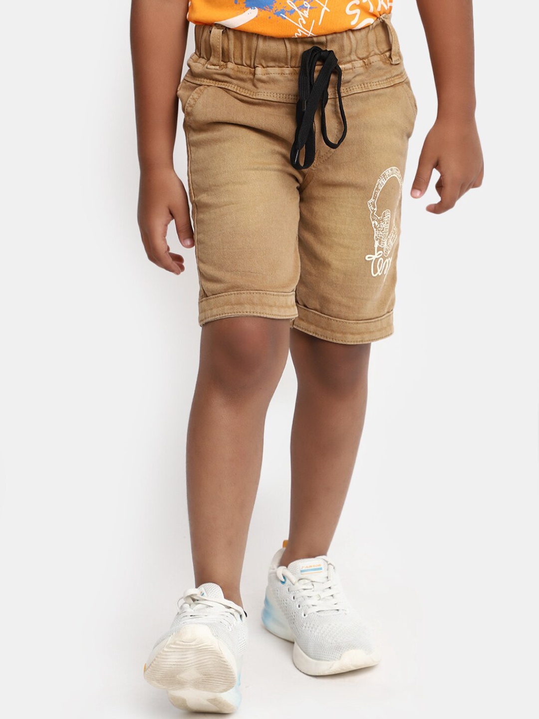 

V-Mart Boys Washed Mid-Rise Regular Fit Denim Shorts, Beige