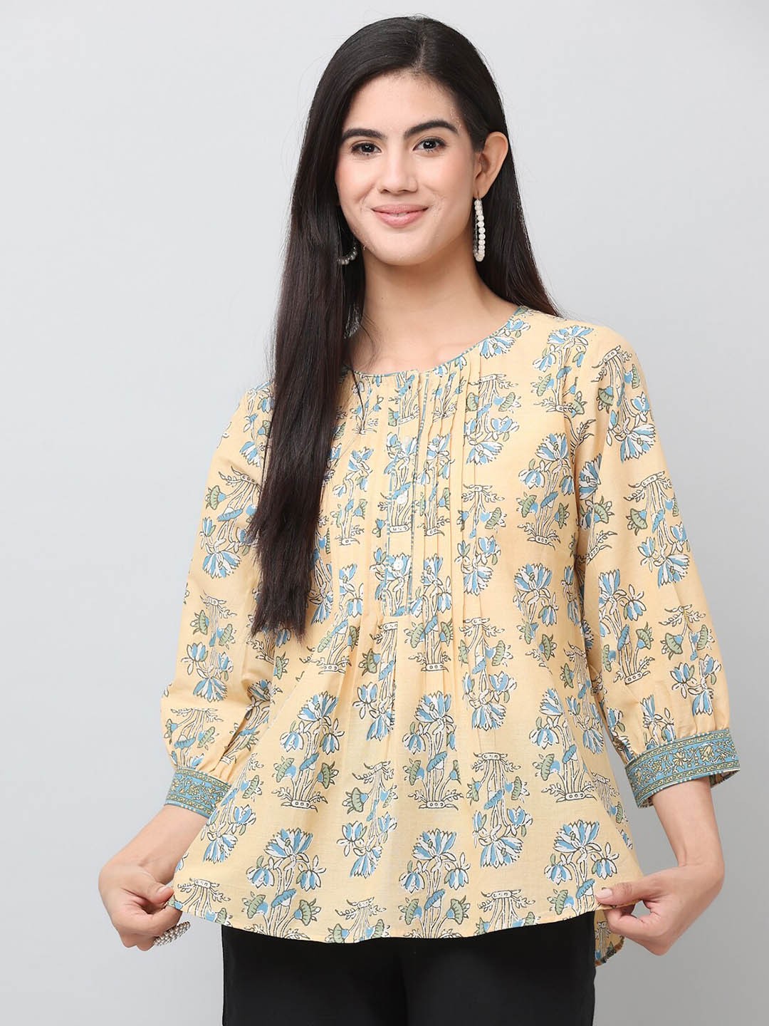 

SAVI Floral Printed Cotton Top, Yellow