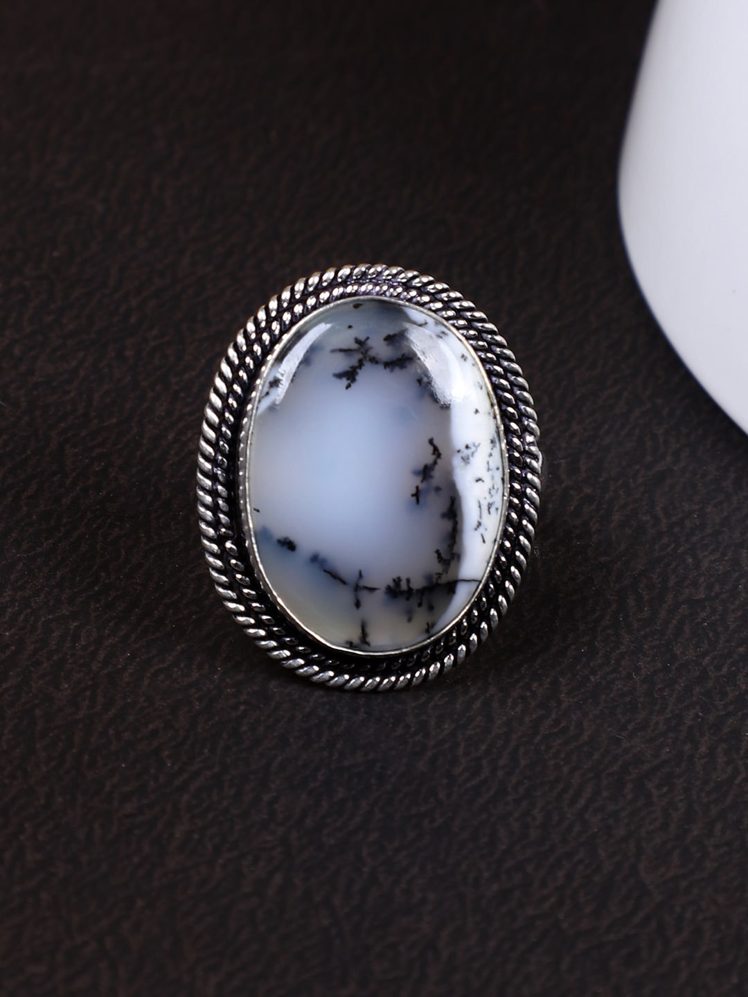 

FIROZA Silver-Plated Onyx-Stone Studded Finger Ring