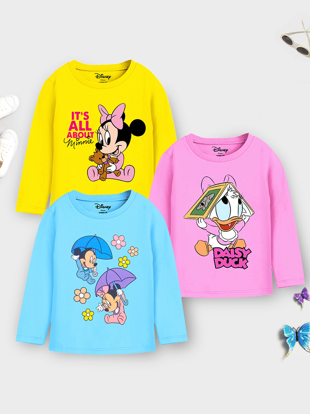 

YK Disney Girls Pack Of 3 Minnie Mouse Printed Hooded Cotton Sweatshirt, Blue