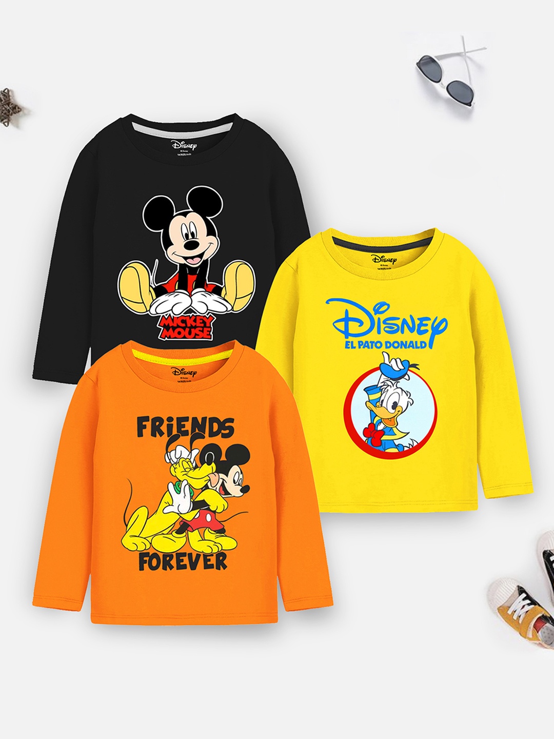 

YK Disney Boys Pack Of 3 Mickey & Friends Printed Hooded Cotton Sweatshirt, Yellow