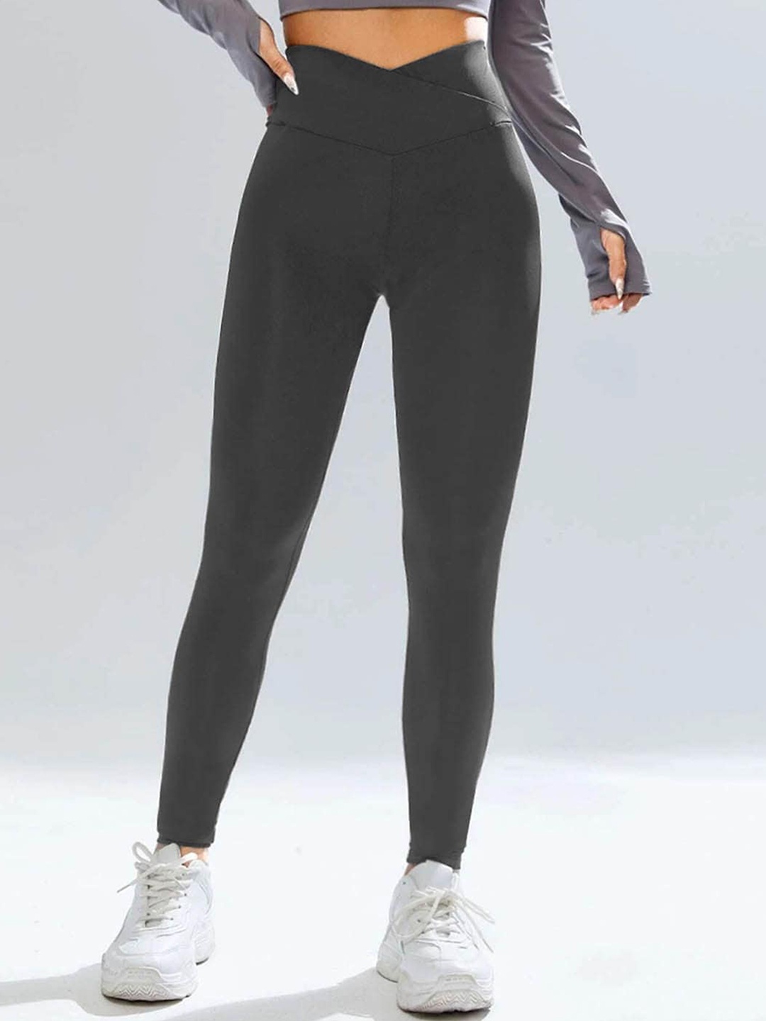 

IMPERATIVE High-Rise Slim-Fit Antimicrobial Ankle-Length Sports Tights, Grey