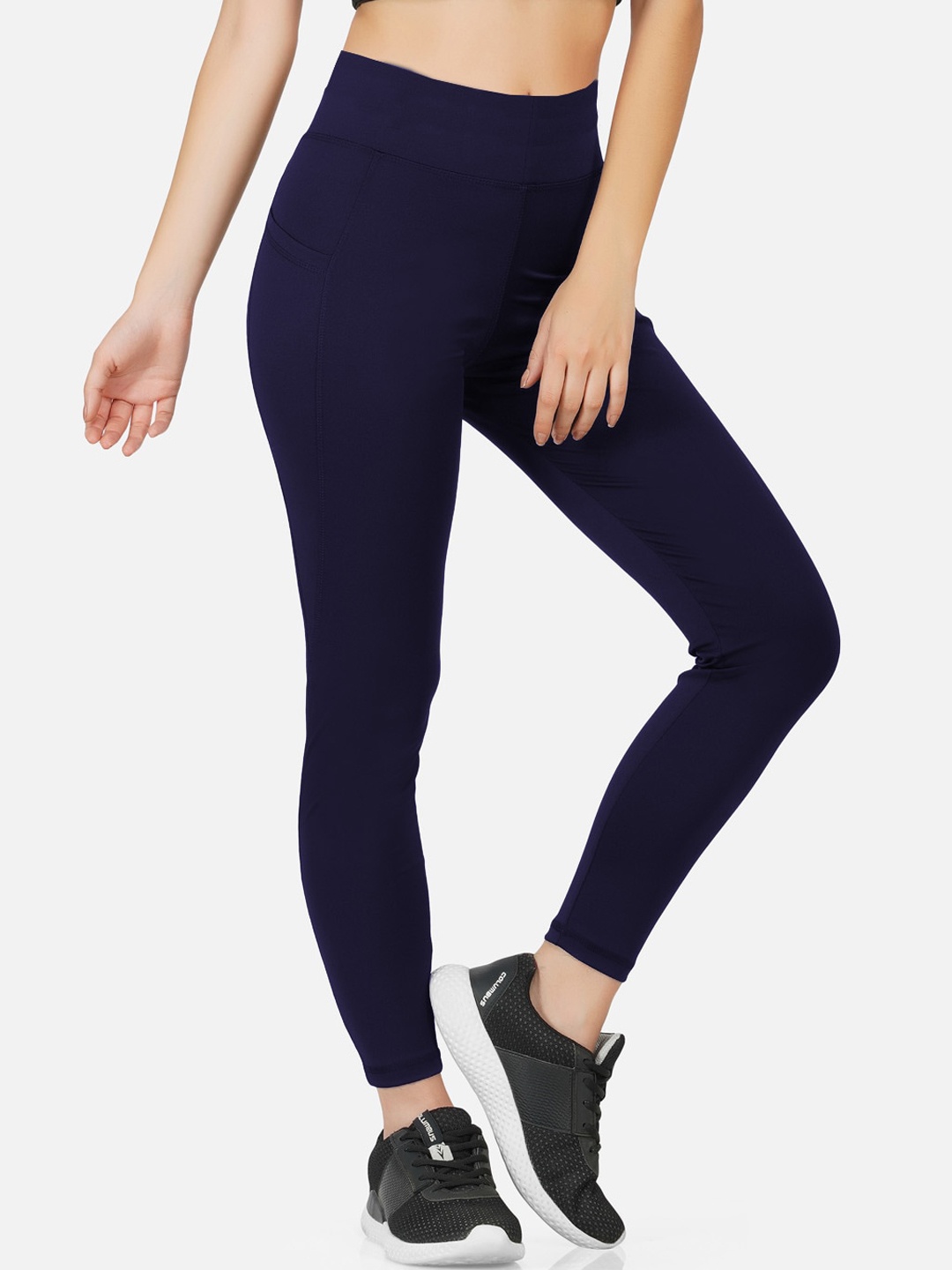 

IMPERATIVE High-Rise Slim-Fit Antimicrobial Ankle-Length Sports Tights, Navy blue