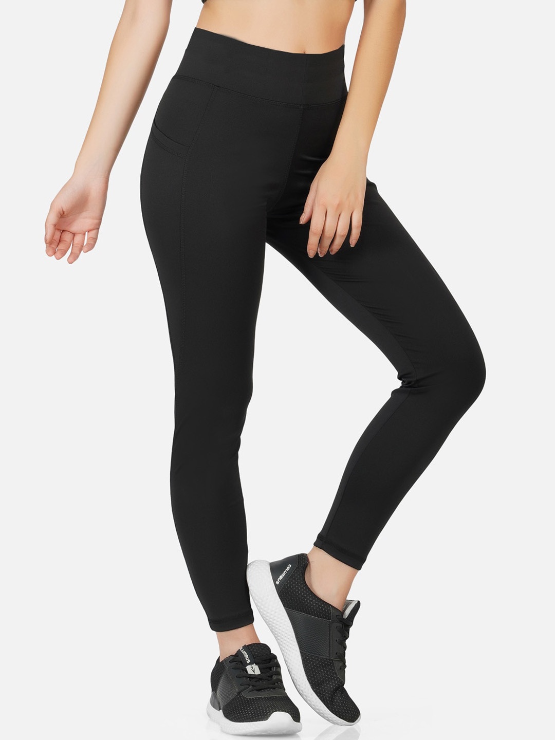 

IMPERATIVE Women High Rise Slim Fit Antimicrobial Ankle Length Gym Tights, Black