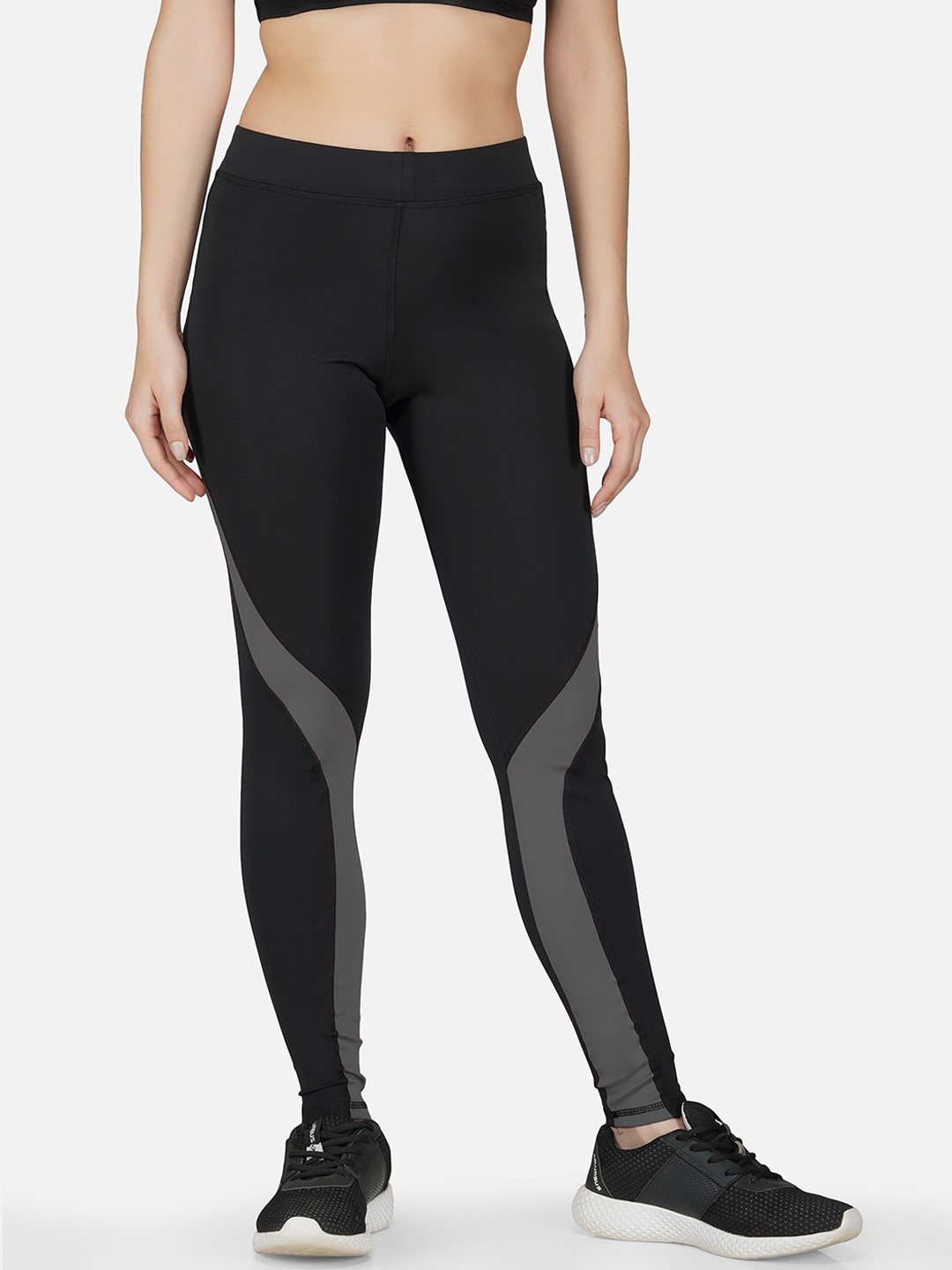 

IMPERATIVE Women Colourblocked High Rise Slim Fit Antimicrobial Ankle Length Gym Tights, Black