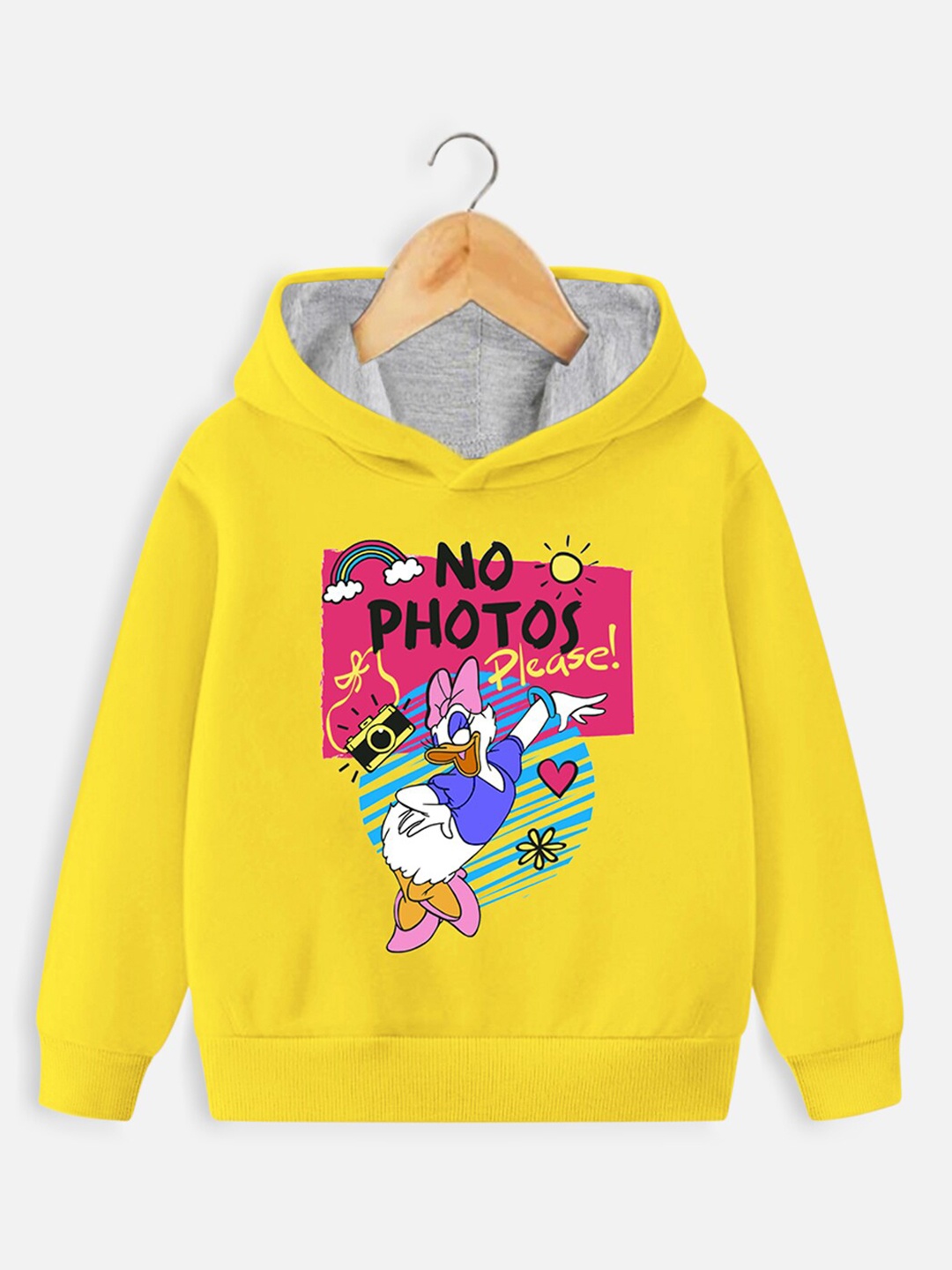 

YK Disney Girls Donald Duck Printed Hooded Cotton Sweatshirt, Yellow