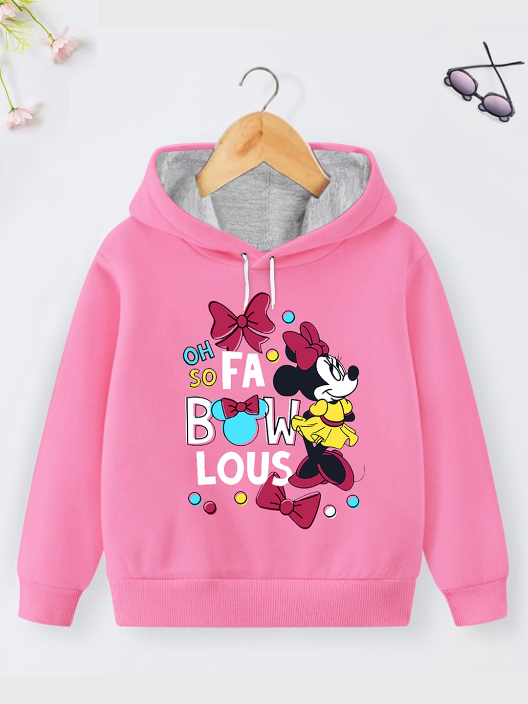 

YK Disney Girls Minnie Mouse Printed Hooded Cotton Sweatshirt, Pink