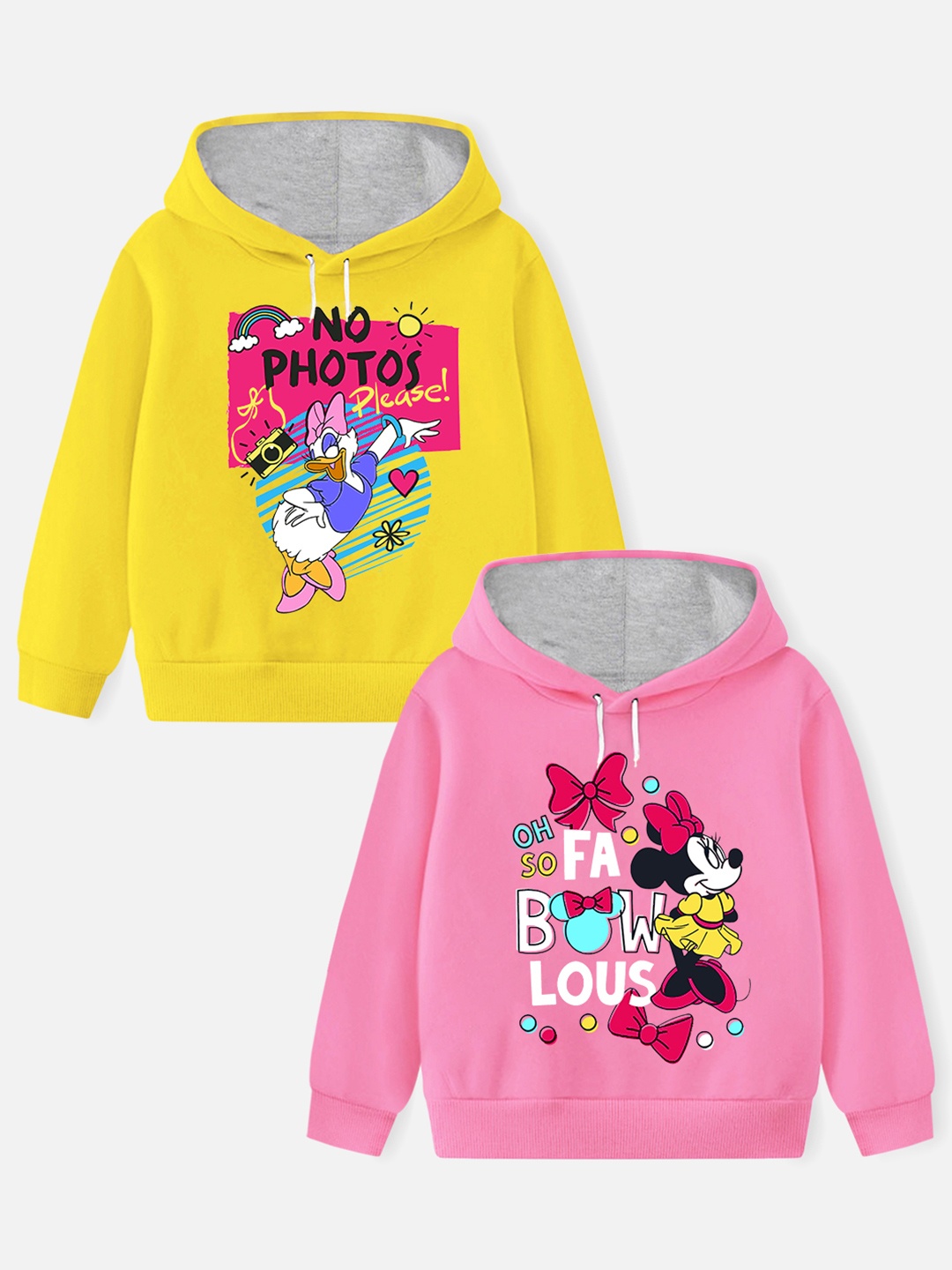 

YK Disney Girls Pack Of 2 Minnie Mouse Printed Hooded Cotton Sweatshirt, Pink