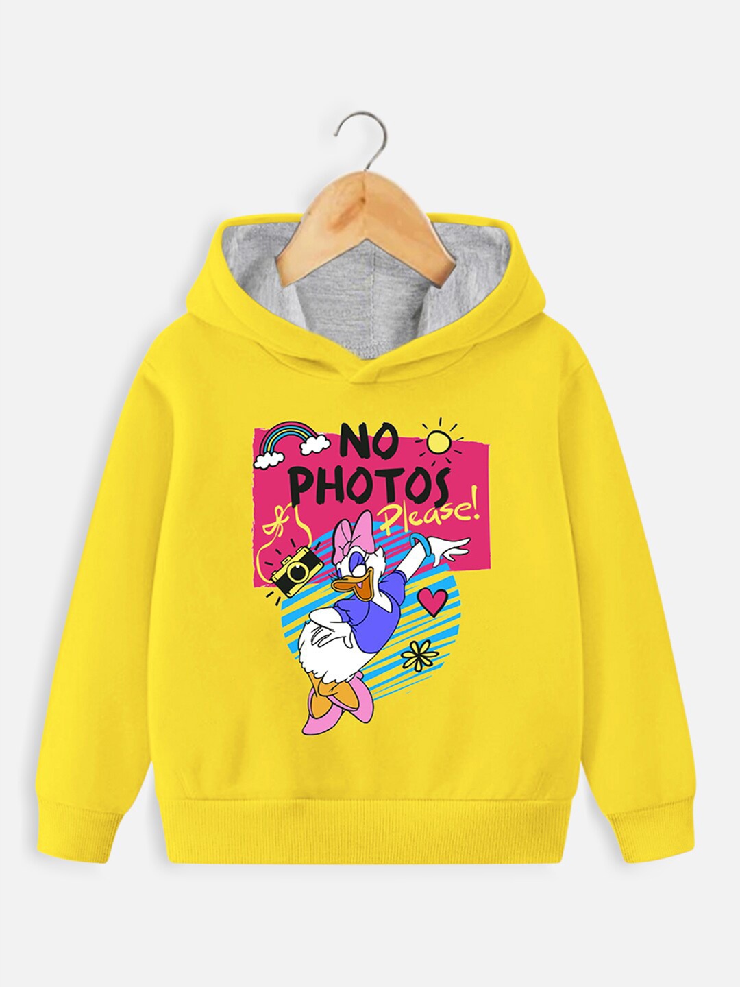 

YK Disney Girls Donald Duck Printed Hooded Cotton Sweatshirt, Yellow