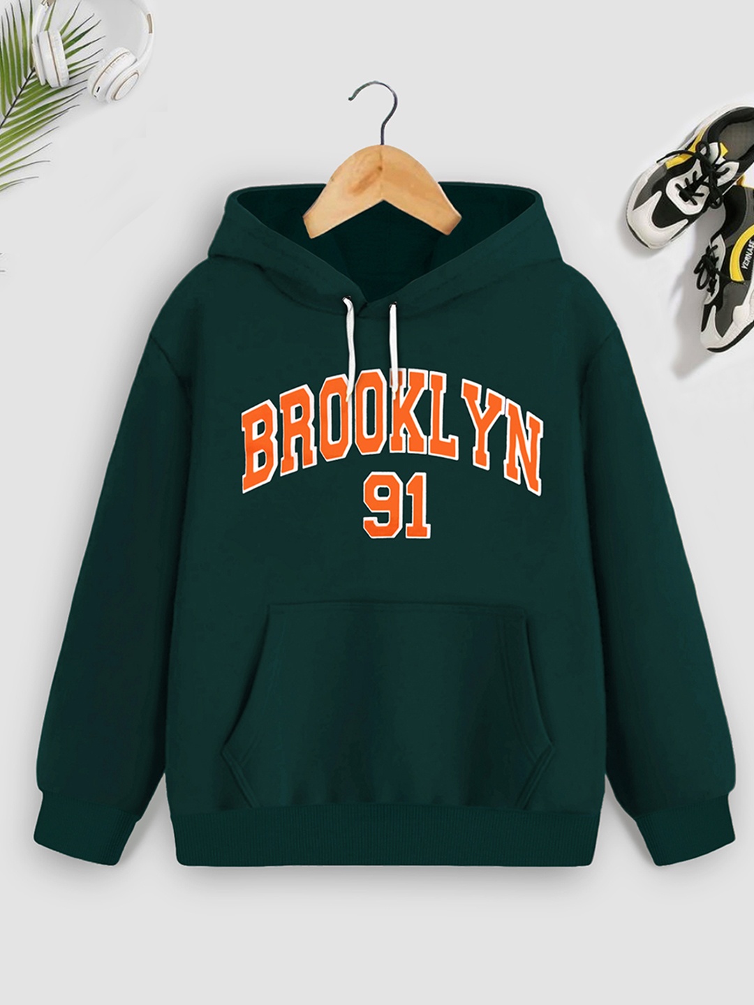 

Trampoline Boys Typography Printed Hooded Pullover Cotton Sweatshirt, Green