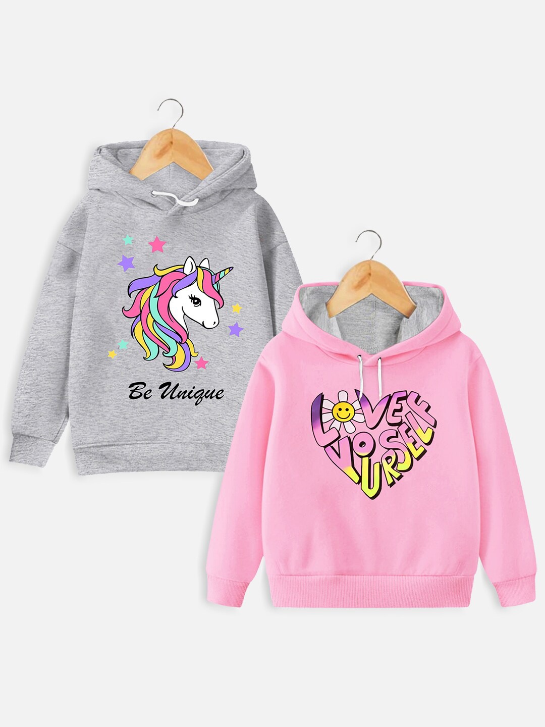 

Trampoline Girls Pack Of 2 Unicorn Printed Hooded Cotton Sweatshirt, Grey