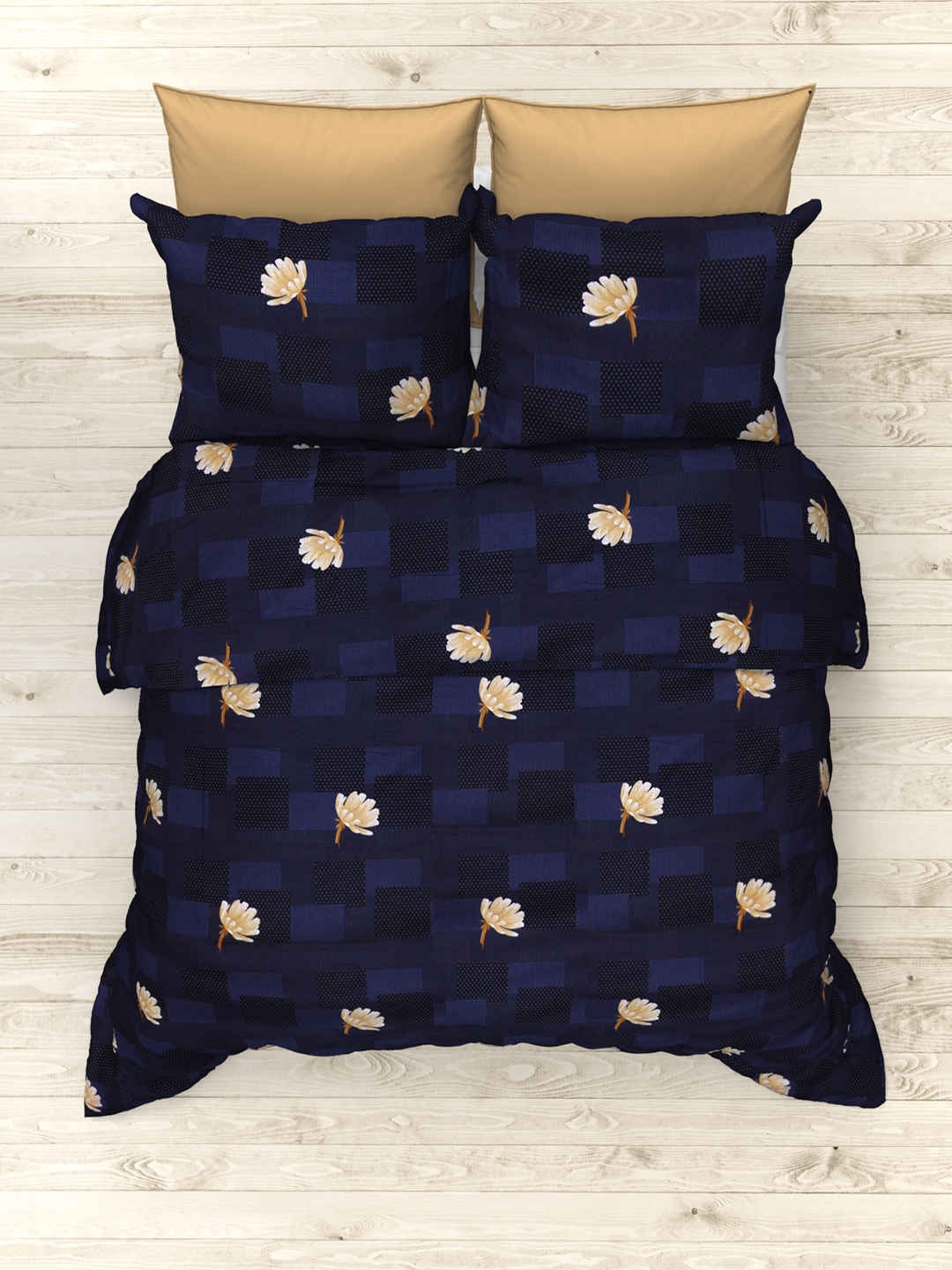 

THE WHITE MOSS Coco Blue & White Floral Cotton 160 TC King Bedsheet With 2 Pillow Covers