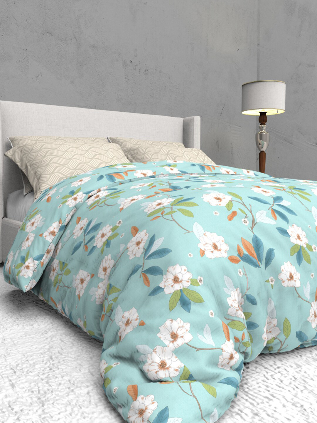 

THE WHITE MOSS Blue & White Floral 400 TC Queen Bedsheet with 2 Pillow Covers