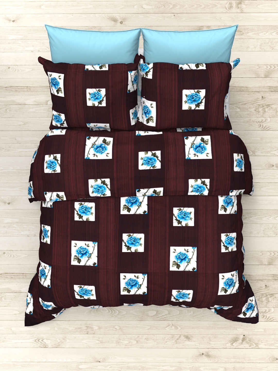 

THE WHITE MOSS Coco Brown Floral Cotton 160 TC King Bedsheet & 2 Pillow Covers