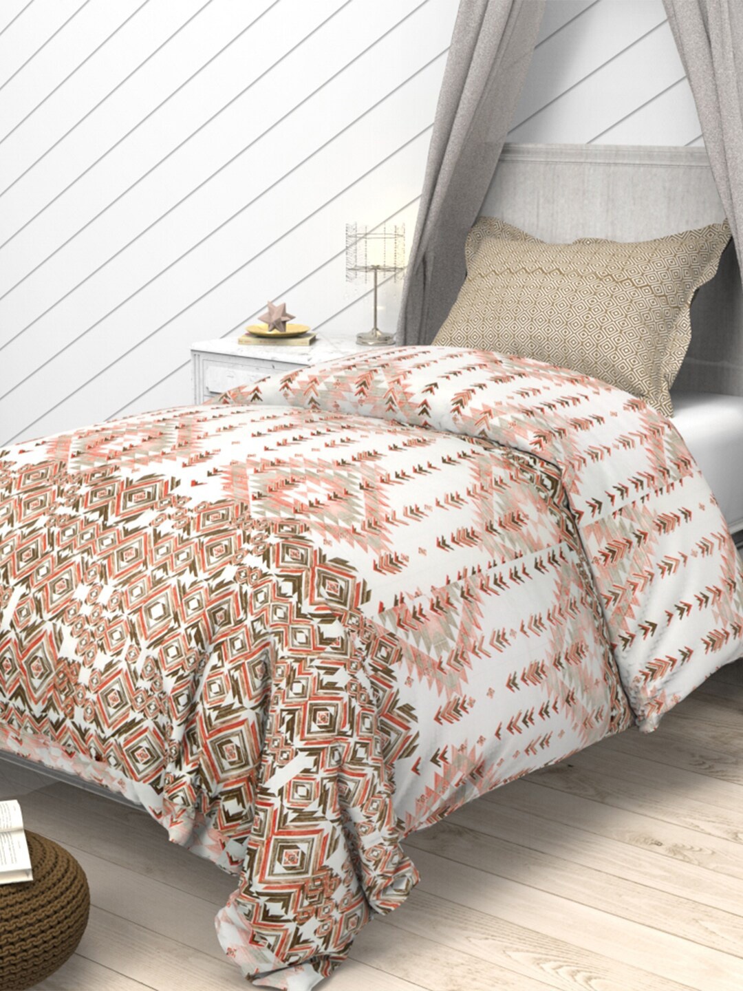 

THE WHITE MOSS White & Brown Cotton 144 TC 2 Single Bedsheet with 2 Pillow Covers