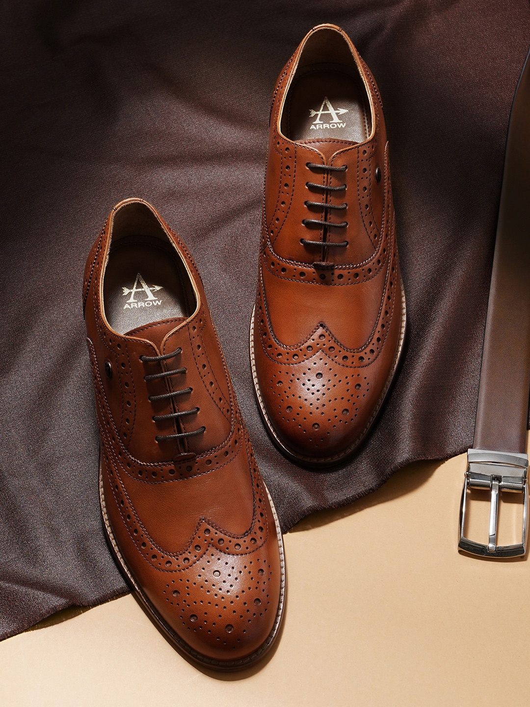 

Arrow Men CHARTER Textured Leather Formal Brogues, Tan